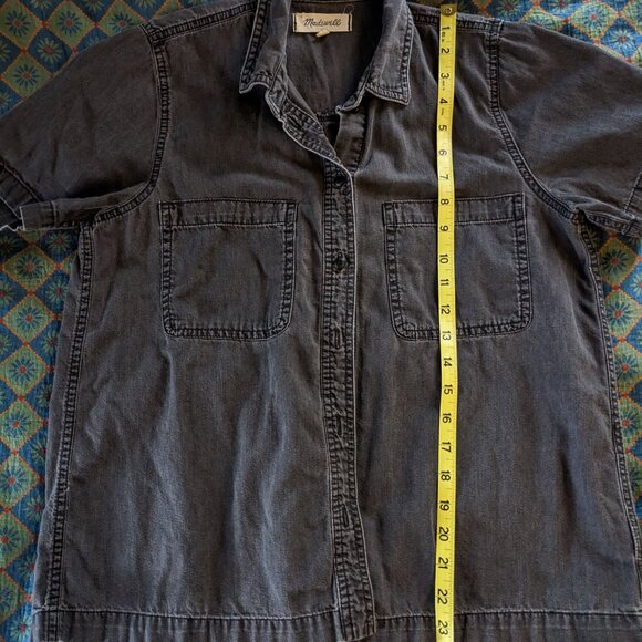 Madewell boxy short sleeve button down in faded black Sz S - Picture 6 of 8